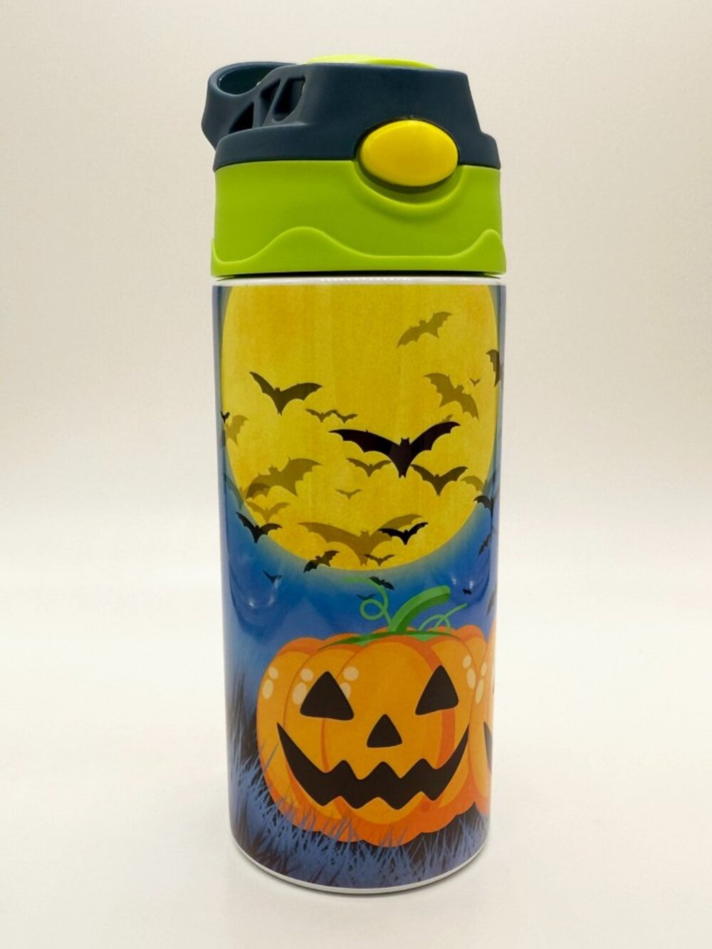Kids Sippy Cup Flip Top Halloween Pumpkin Spooky Mug Coffee Skinny Tumbler 12 oz